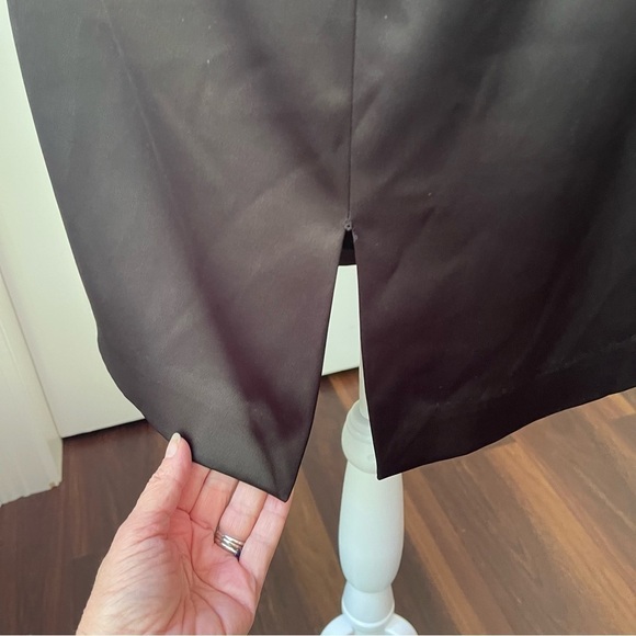 WHBM Satin Strapless Cocktail Dress Faux Wrap Front Black with Pink Pleating - Picture 7 of 16